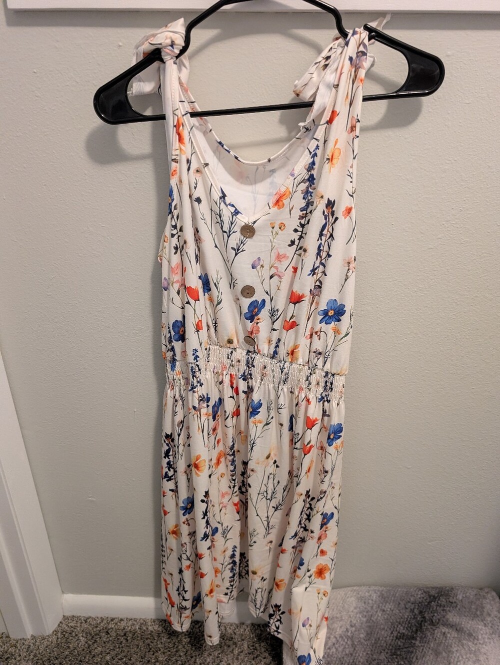 Floral Tie-Shoulder Sundress in Ivory